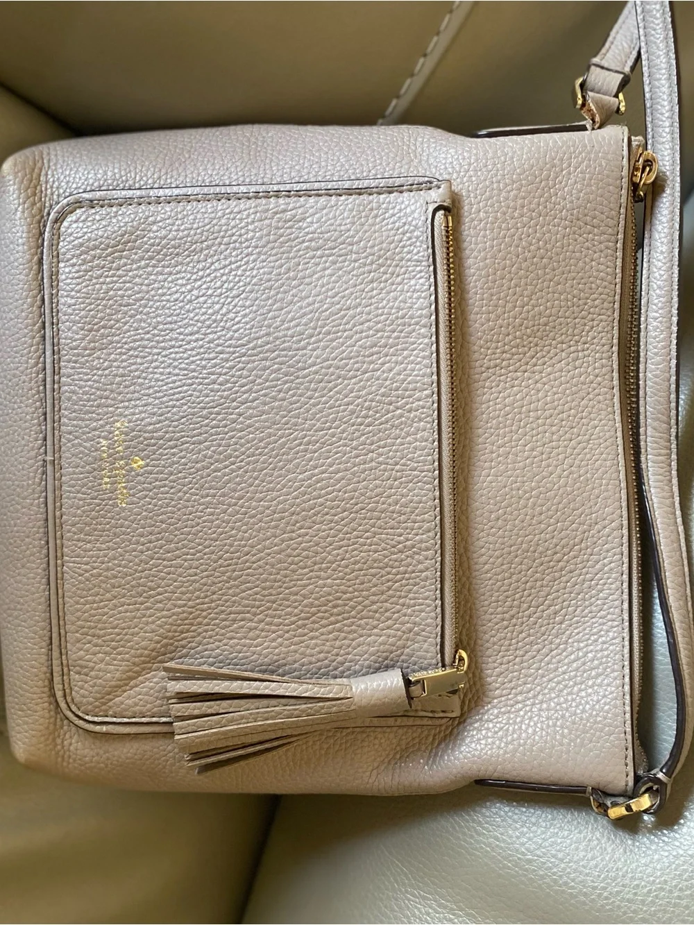 kate spade Light Gray Pebbled Leather Crossbody with Tassel